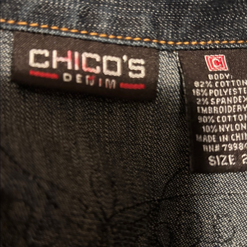 Chico's Dark Blue Embroidered Jean Jacket - Picture 4 of 4